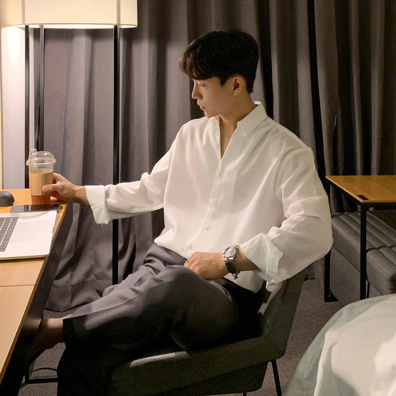 春季ulzzang帅气垂感长袖衬衫男韩版衬衣休闲打底衫FC165-P55，男装衬衫，四季星座713