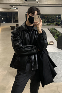 秋冬季ulzzang机车皮衣男韩版宽松皮夹克休闲潮外套FK817-P125图片