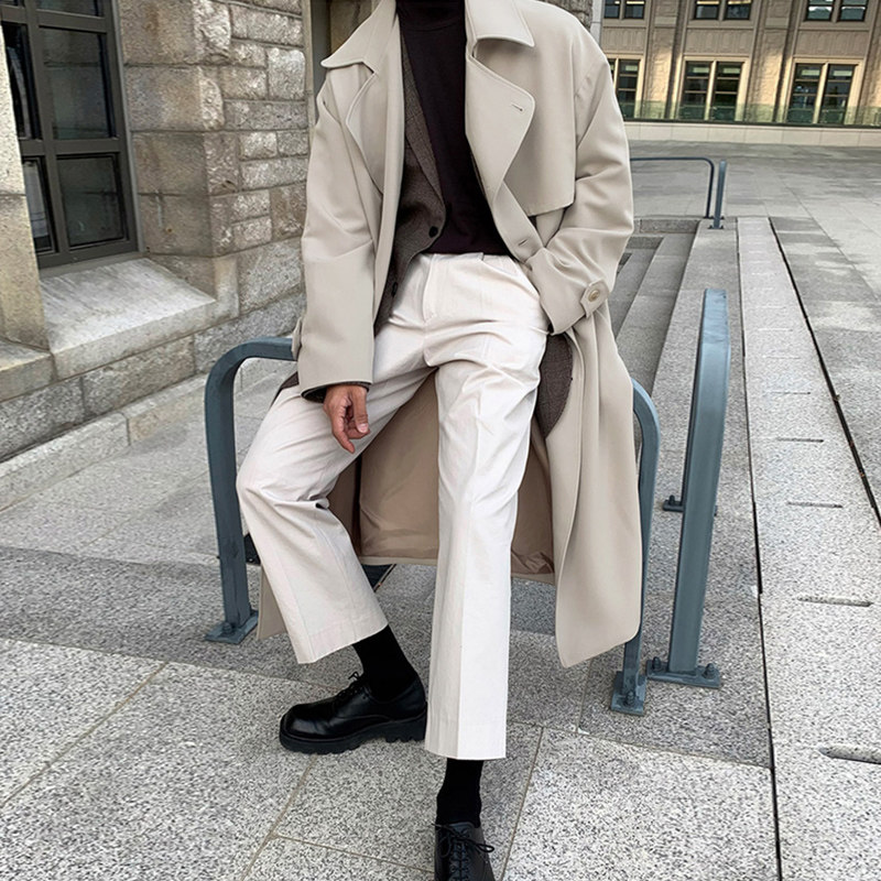 秋冬简约帅气风衣男韩版宽松中长款休闲潮外套FC265-P135，男装风衣，四季星座713