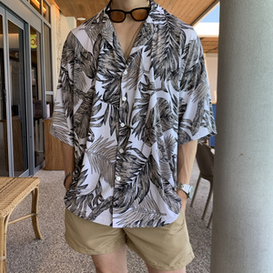 夏季气质冰爽垂感树叶纹短袖衬衫男韩版宽松帅气落肩衬衣CT28-P45图片