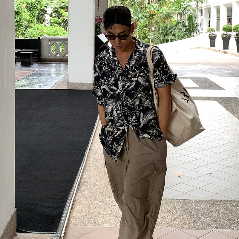 夏季oversize夏威夷垂感短袖衬衫男韩版宽松海边衬衣CT112-P45，男装衬衫，四季星座713
