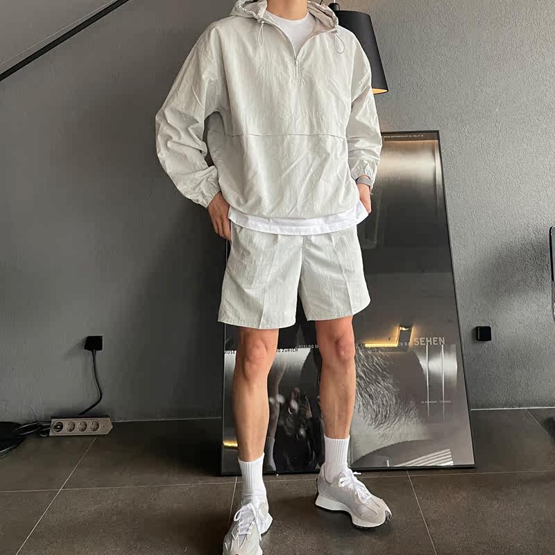 夏季潮流套头运动防晒服套装男韩版宽松轻薄外套衬衫短裤CT70-P98,男装防晒衣,四季星座713