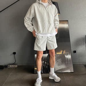 夏季潮流套头运动防晒服套装男韩版宽松轻薄外套衬衫短裤CT70-P98图片