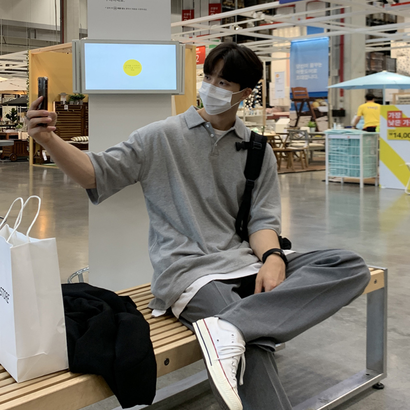 2025夏季简约帅气短袖POLO衫男韩版宽松潮流短袖T恤衫潮CT15-P45，男装Polo衫，四季星座713