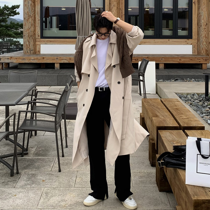 秋冬季ulzzang帅气加厚翻领风衣男韩版宽松落肩外套潮FK001-P135，男装风衣，四季星座713