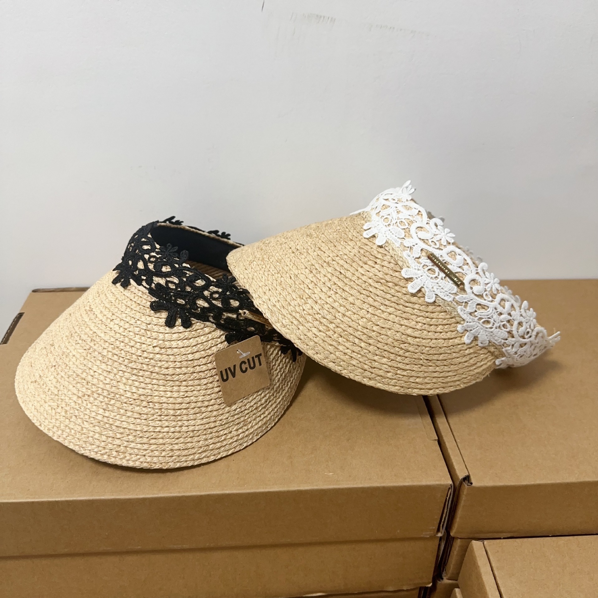 日系拉菲草空顶帽夏季防晒