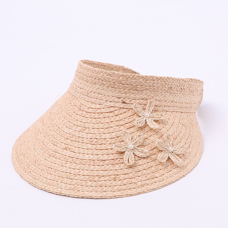 拉菲草空顶草帽女夏防晒沙滩