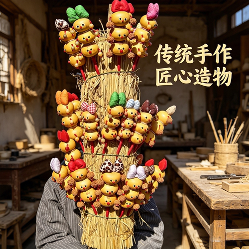 天然手工葫芦摇鼓拨浪鼓烙画雕刻