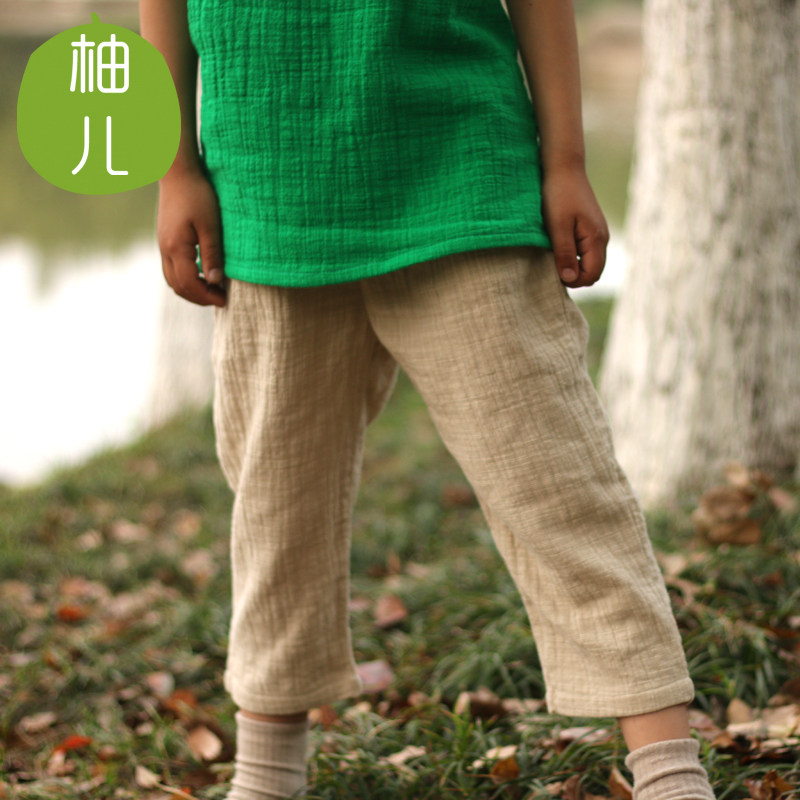 儿童装棉麻100-170七分裤
