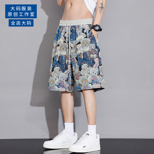夏季 2025新款 潮小熊3D印花薄款 大码 宽松沙滩裤 男士 五分裤 休闲短裤