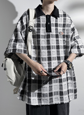 XZ105C-HT31-P48-2023夏季新款百搭宽松休闲时尚相色格子POLO衫