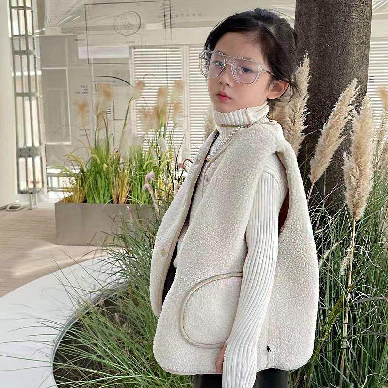 女童双面穿马甲加厚羊羔毛外穿坎肩中大童新款秋冬韩版外套百搭款