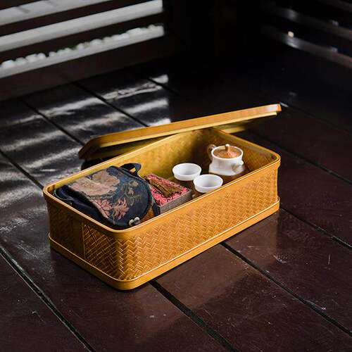 （直播）HZ004竹编长方形带盖盒子茶道整理盒手工竹制茶具收纳盒
