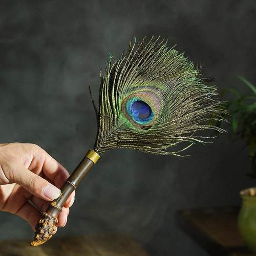 邱师傅竹木孔雀羽毛静电除尘掸