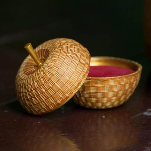 邱师傅竹木首饰盒密封罐子中国非遗竹丝编制苹果耳钉盒礼物盒子