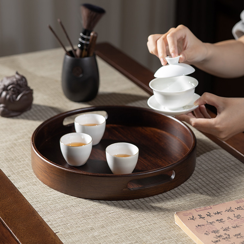 邱师傅竹木托盘圆形竹盘茶具茶水果盘收纳盘简约小茶台简易托盘