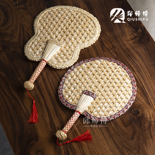 邱师傅竹木手摇麦秆扇买一送一大蒲扇手工编织天然蒲草藤扇芭蕉扇