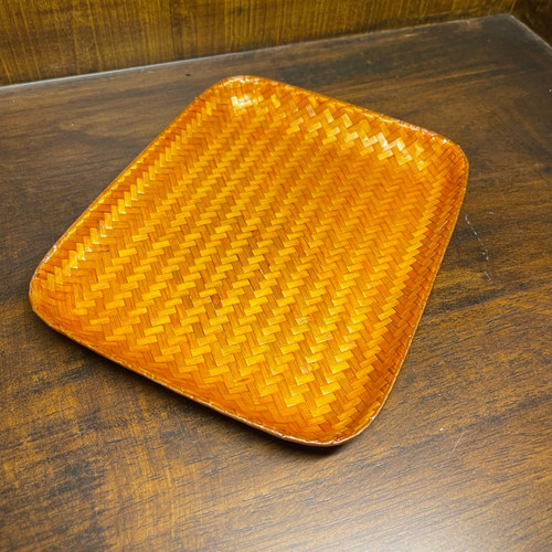 邱师傅手工编织竹编长方形浅果盘