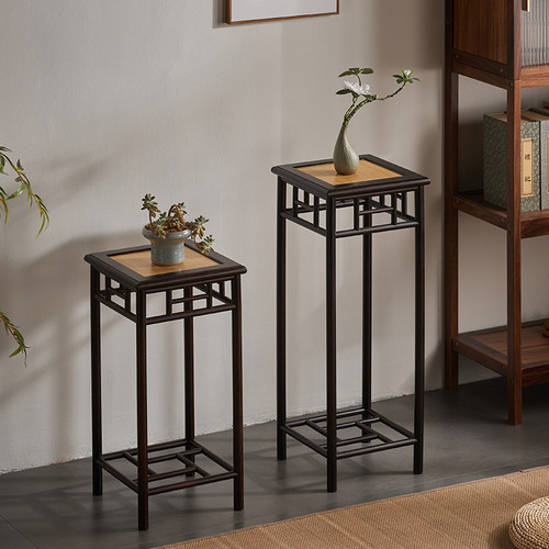 花架子客厅落地式办公室花盆摆件架新中式双层木质花几置物架花台