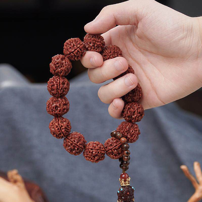 邱师傅竹木金刚菩提加度母包浆工艺男士红皮肉纹成品文玩菩提手串