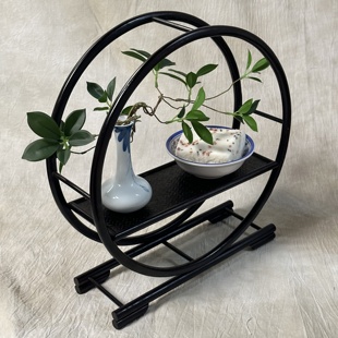邱师傅竹木桌面茶杯架子圆形茶具收纳架茶桌上茶壶置物架博古架子