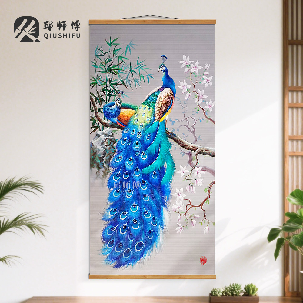 竹编国风心经孔雀挂画达摩挂画