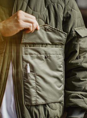 马登工装美式复古M51军绿色夹克大口袋短款立领保暖棉服外套男冬