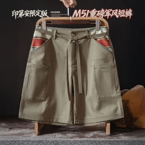 马登工装美式复古重磅口袋M51工装裤纯棉宽松直筒五分短裤男士夏