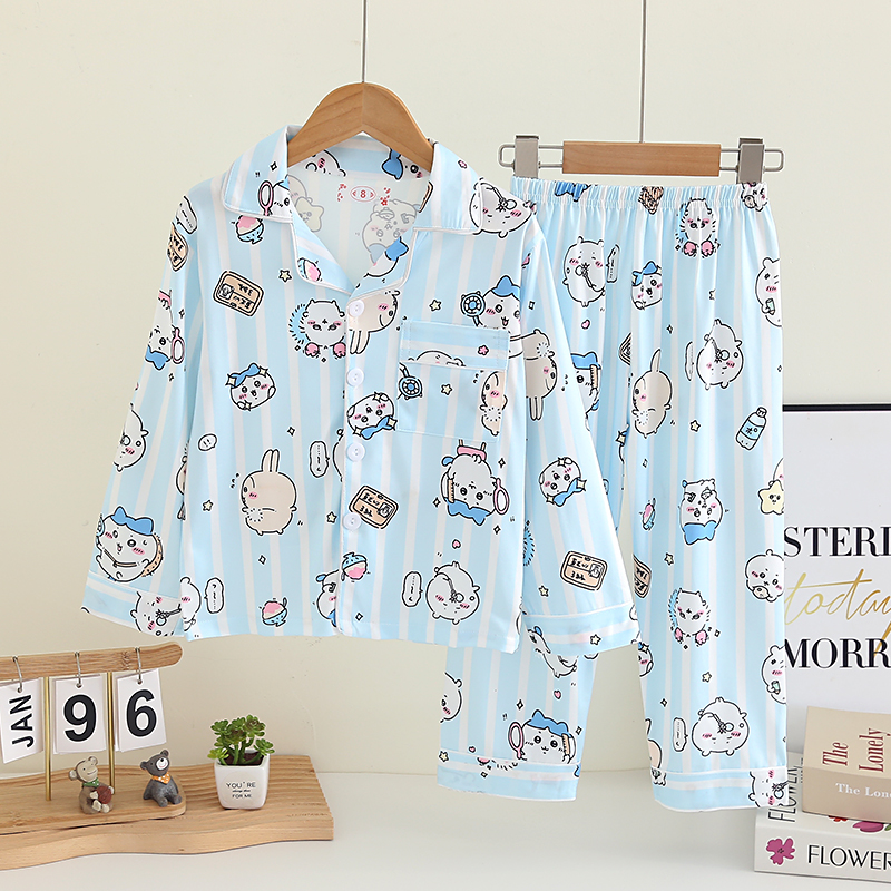 儿童睡衣春秋薄款男女童开衫套装