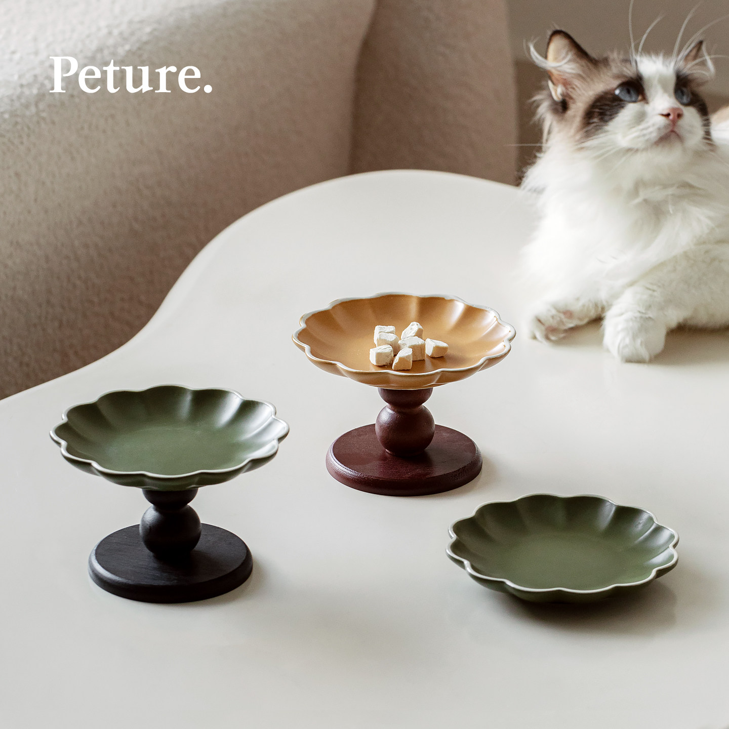 Peture陶瓷猫碟中古风高脚宠物碗护颈防打翻猫咪食盆湿粮罐头碗,宠物/宠物食品及用品,猫狗碗/慢食碗,淘宝优惠券,粉丝福利购,淘宝优惠卷