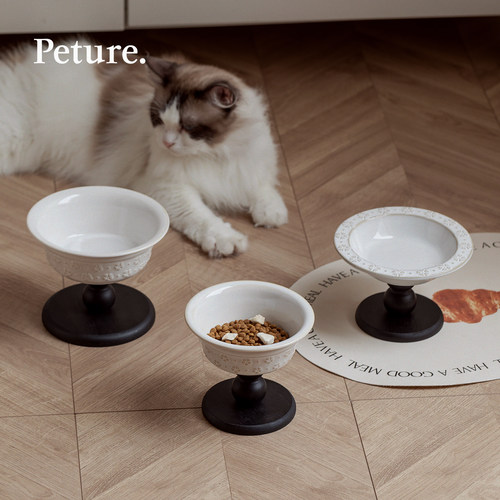 Peture陶瓷猫碗中古风高脚护颈