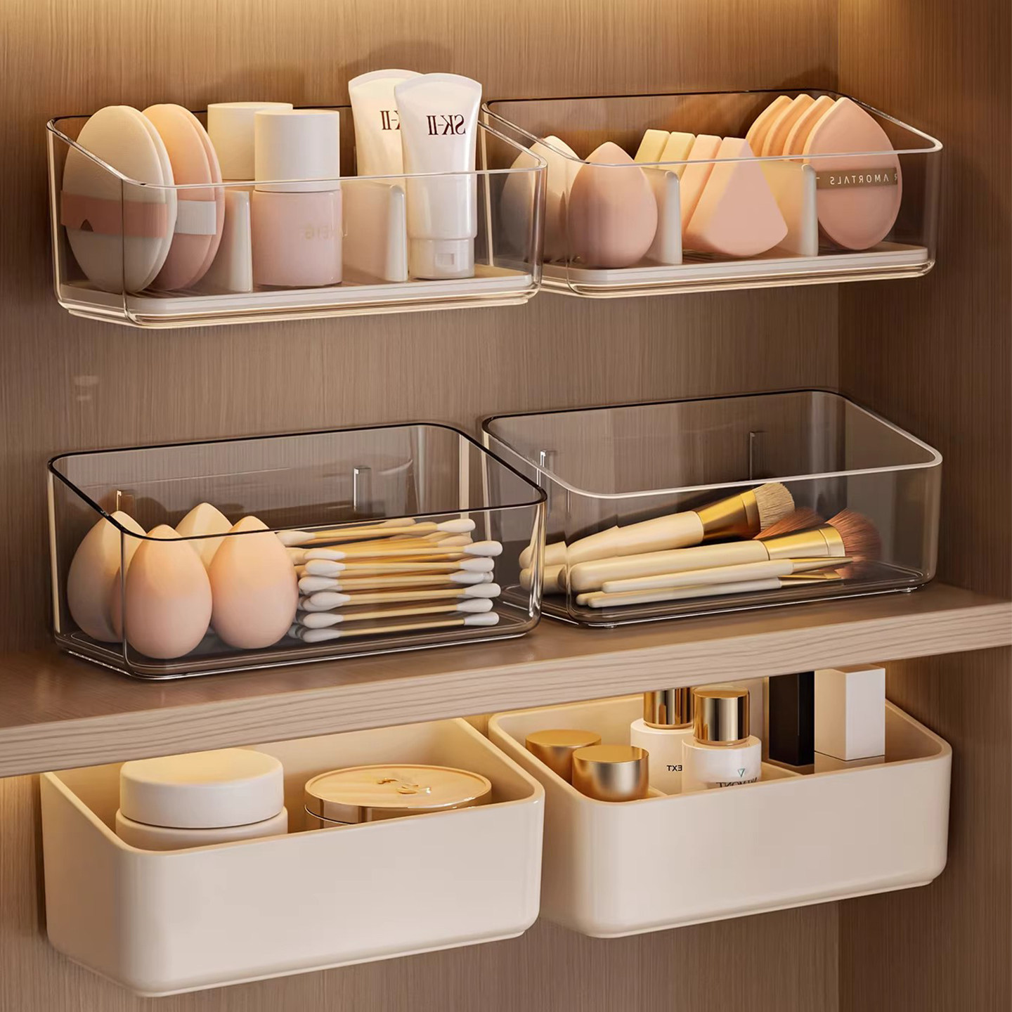 镜柜收纳盒卫生间浴室壁挂盒化妆品粉扑桌面分隔置物架化妆刷盒子,收纳整理,桌面收纳盒,淘宝优惠券,粉丝福利购,淘宝优惠卷