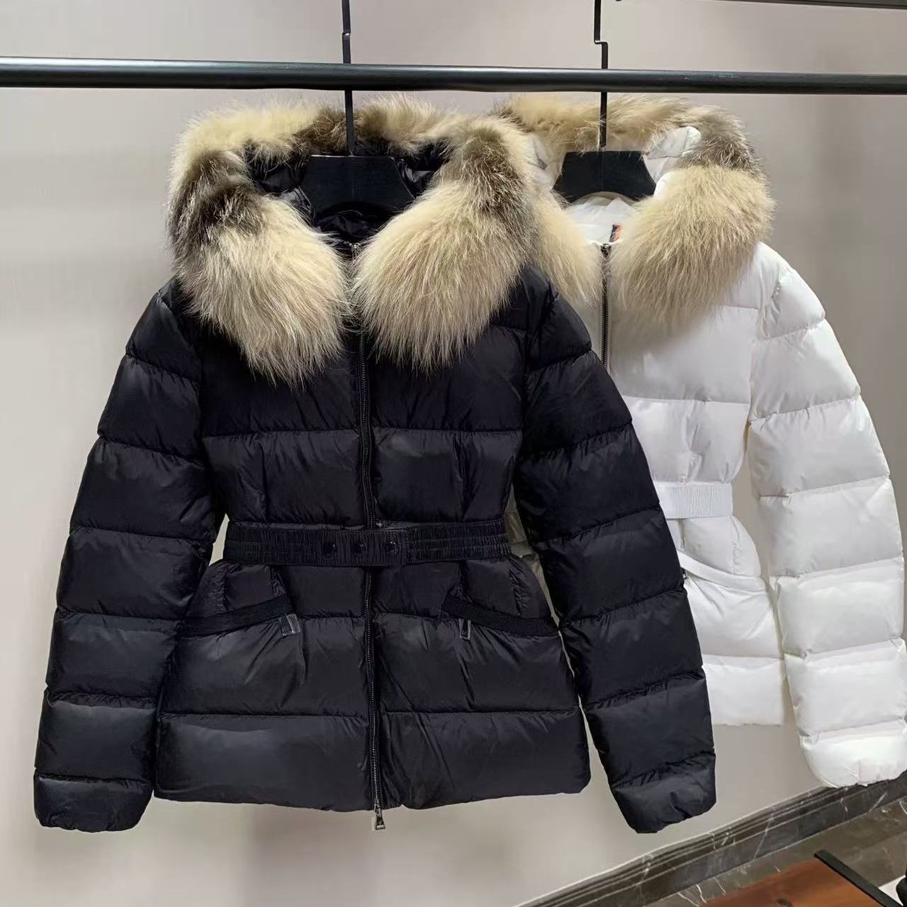 蒙狐狸毛领90白鹅绒羽绒服收腰显