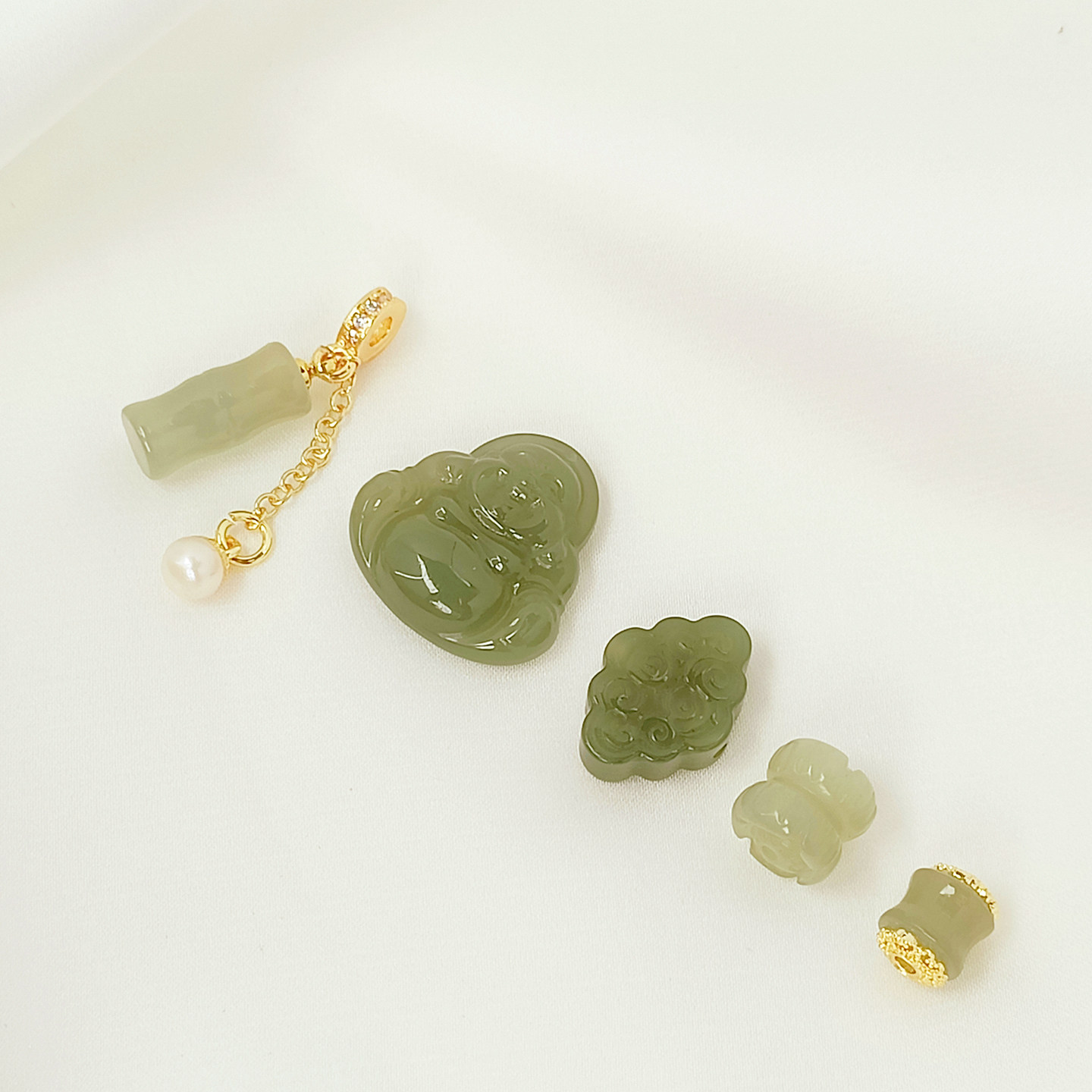 天然和田玉碧玉佛公竹节吊坠图片