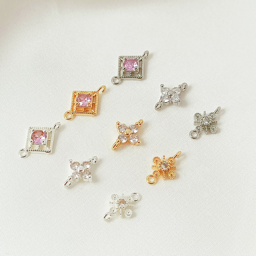 铜镀14K真金镶锆石四边形双吊