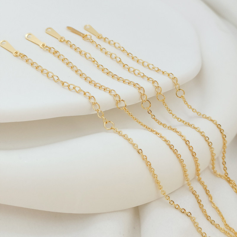 18K COPPER PLATED REAL GOLD COLOR-RETAINING 1.5MM FLAT 0 CHAIN LOBSTER CLASP LINK FINISHED NECKLACE EXTENSION CHAIN TOTAL LENGTH 46 CM