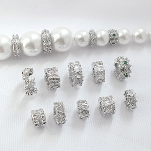 强保色铜镀钯白K微镶锆石隔珠车轮隔片跑环手工diy手链散珠配件