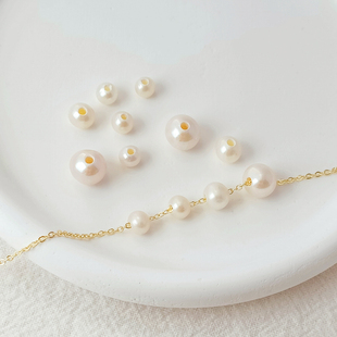 天然淡水珍珠高品质大孔近圆珠手工DIY手链项链散珠饰品配饰单颗