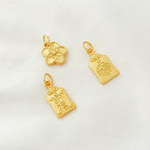 古法金保色配件哑金小桃花纳福吊牌DIY手链项坠装 运吊坠材料