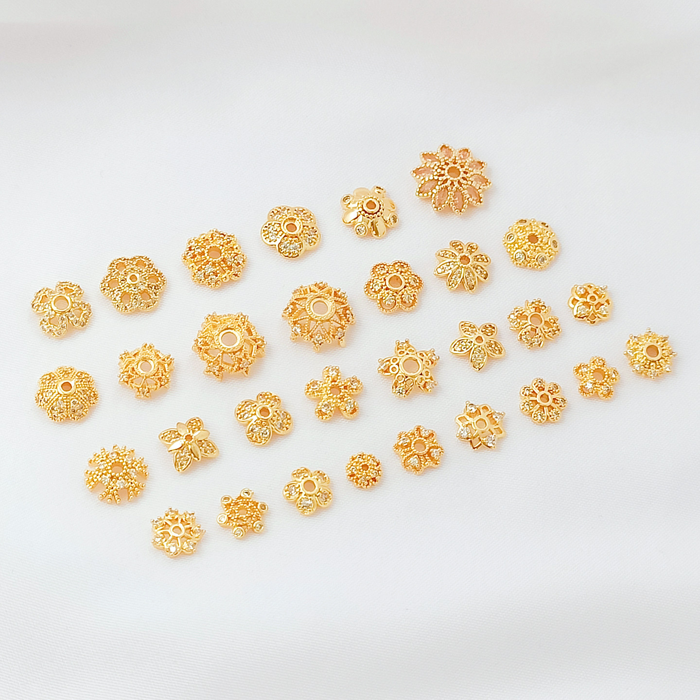 强保色14K包金微镶锆石花托隔片图片