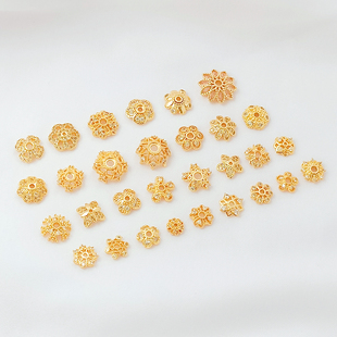 强保色14K包金微镶锆石镂空蕾丝花托隔片手工DIY手链隔珠垫片珠托