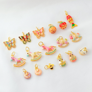 保色铜镀18K包金滴油蝴蝶木马吊坠手工diy手链项链饰品配件材料