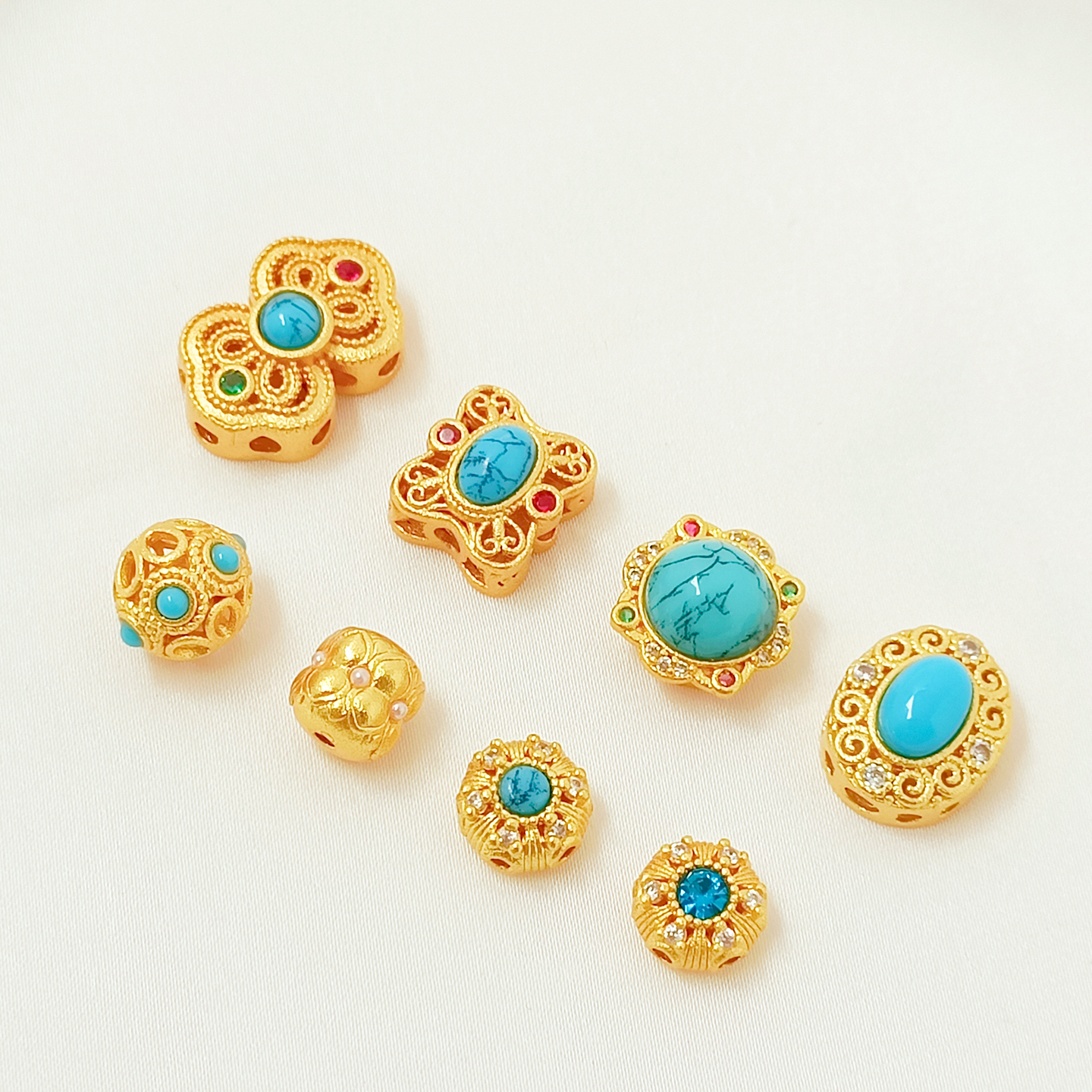 18K铜镀沙金镶松石蜻蜓眼隔珠