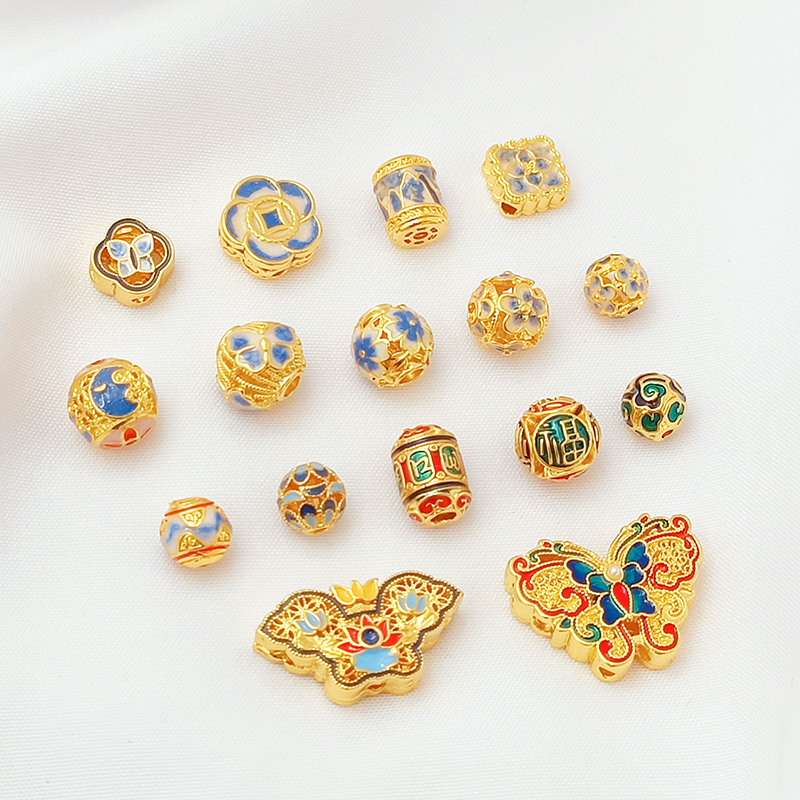 18K包金滴油珐琅彩蝴蝶镂空珠