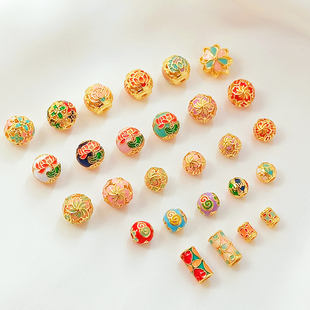 强保色铜镀18K包金滴油珐琅彩镂空隔珠手工diy手链项链饰品配件