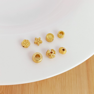 古法金保色配件18K哑金五角星太阳花花朵飞蝶珠三边小隔珠10颗装