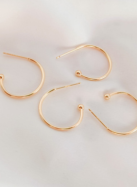 保色配件14K包金C形S925银耳针耳圈耳饰耳环气质DIY饰品配饰材料