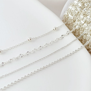 S925纯银扁0包珠压花嘴唇链珍珠链条手工diy珍珠自制手链散链配件