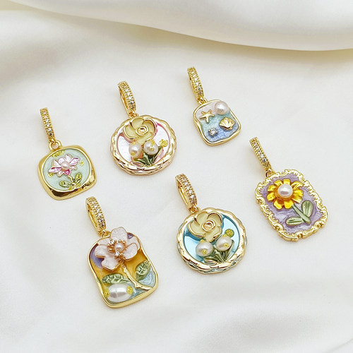 油画风吊坠莫奈花园K金吊坠项链