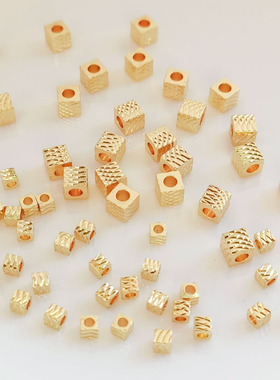 保色配件14K包金切面批花正方珠直孔隔珠散珠串珠手工DIY饰品配饰